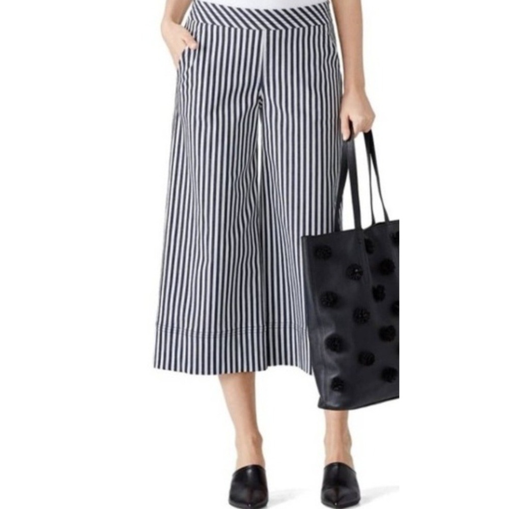 Trina Turk Womens‎ Navy White Striped Wide Leg Cropped Pants Culottes Size 4